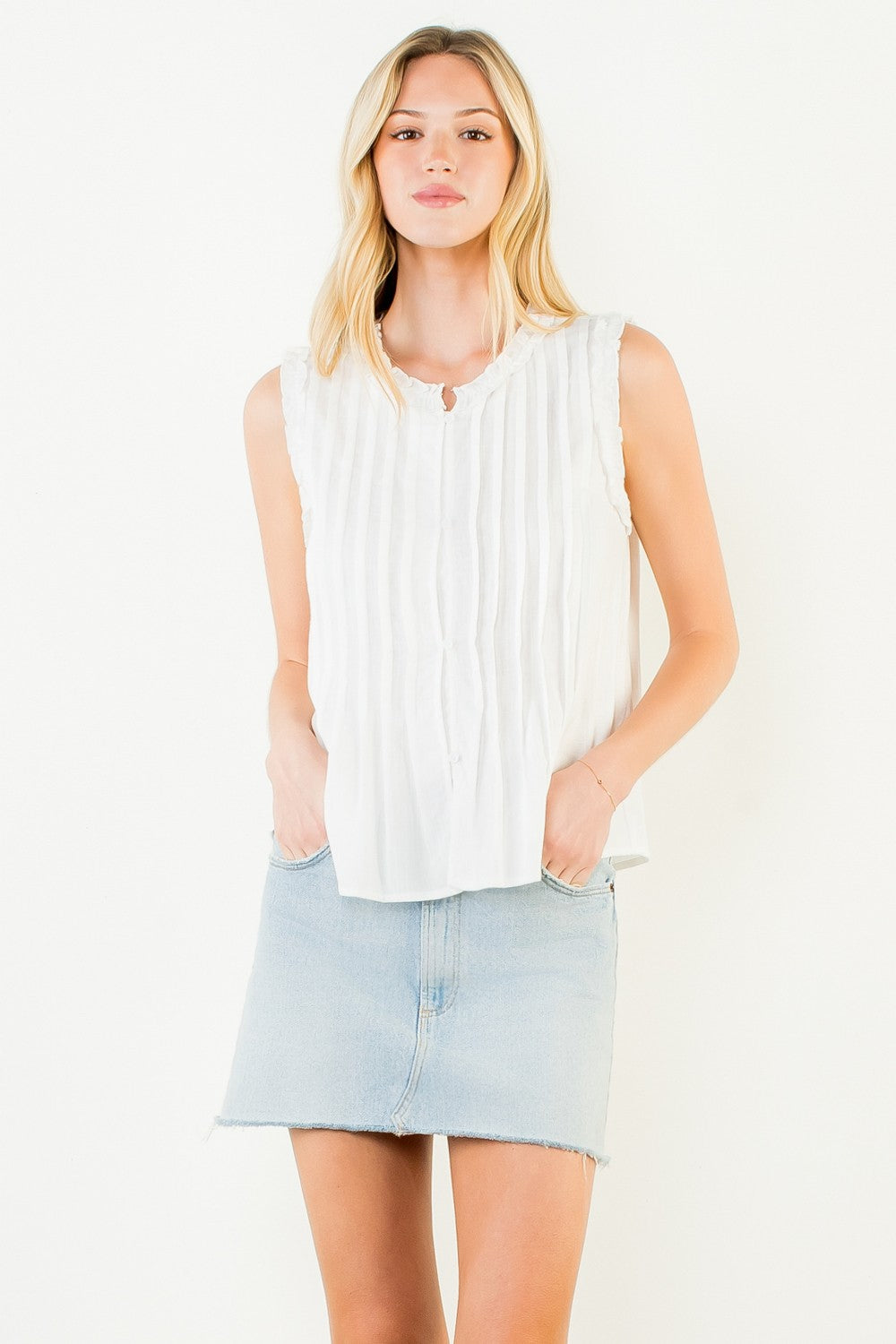 SLEEVELESS RUFFLE DETAIL TOP
