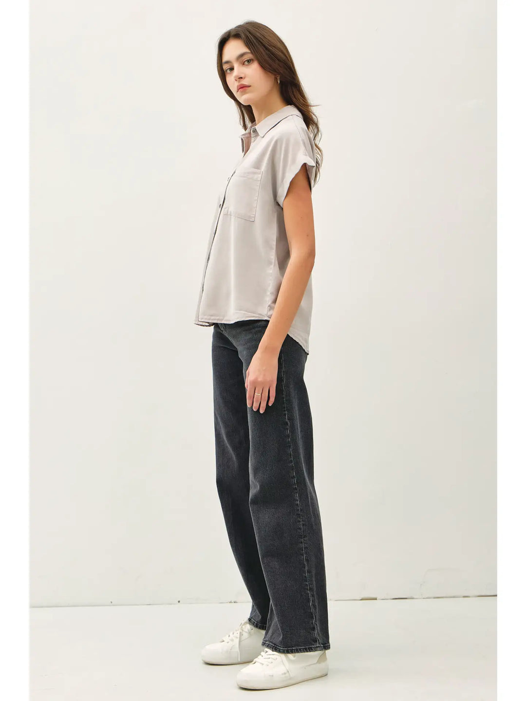 TENCEL DOLMAN SLEEVE BUTTON DOWN SHIRT
