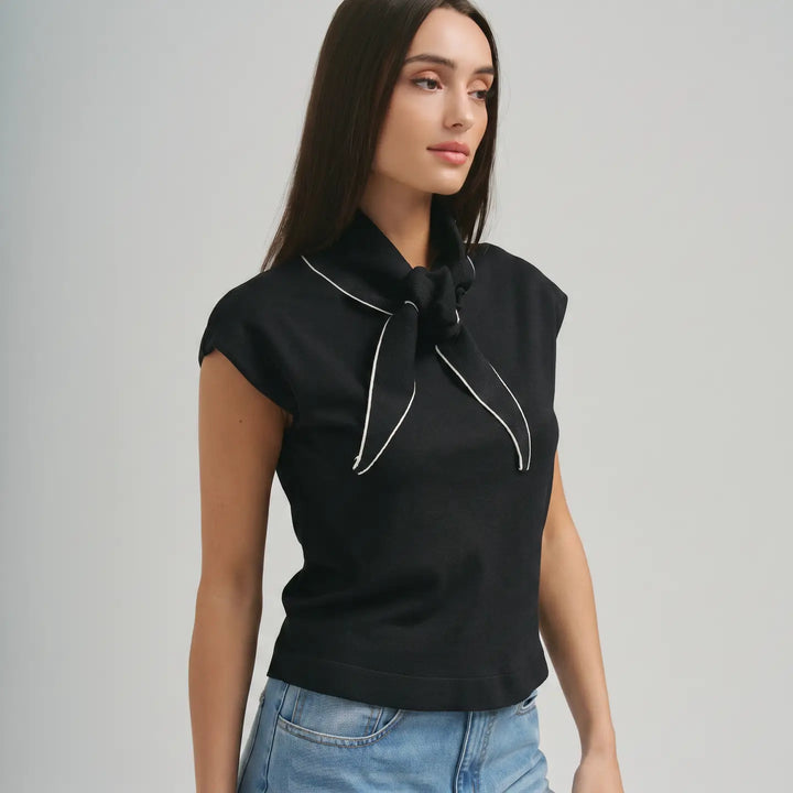 SCARF BOW DETAILED SWEATER TOP