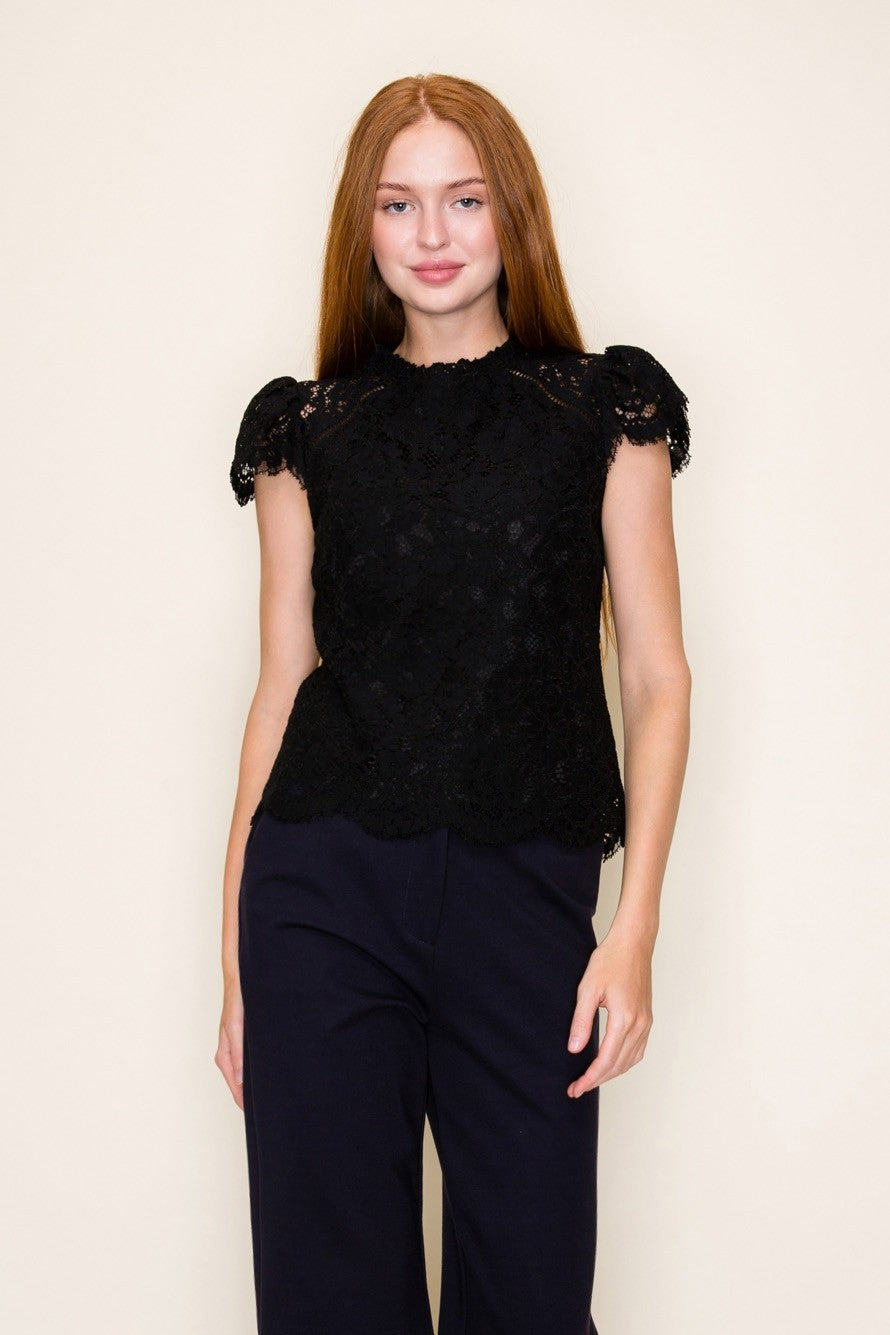 MOCK NECK SHORT SLEEVE LACE TOP