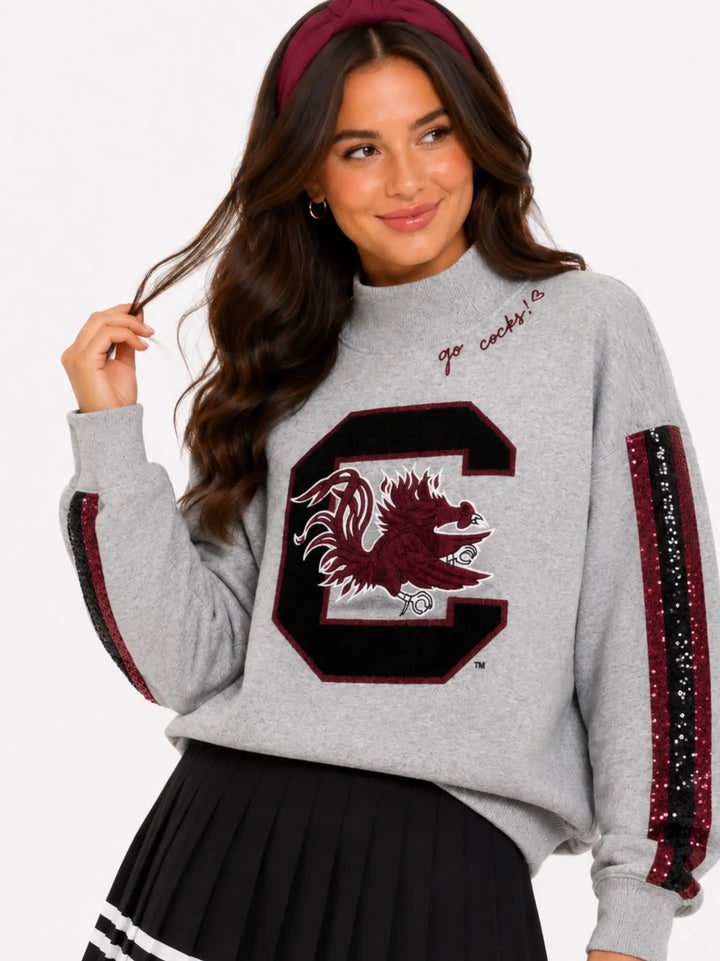 SOUTH CAROLINA MOCK NECK SEQUIN STRIPE SWEATSHIRT