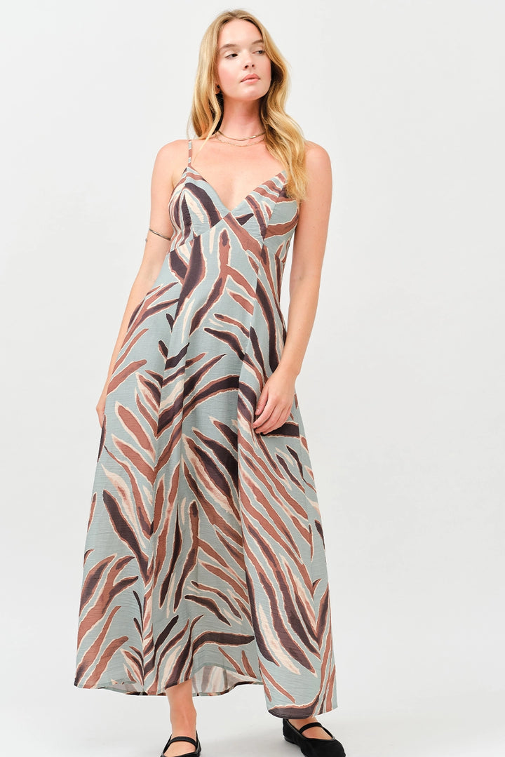 PRINTED OPEN BACK MAXI DRESS