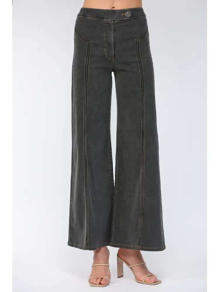 CONTRAST HIGH-WAISTED FLARE PANTS