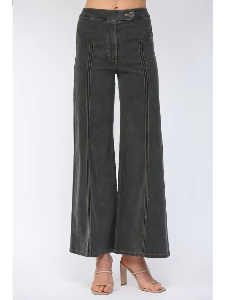 CONTRAST HIGH-WAISTED FLARE PANTS