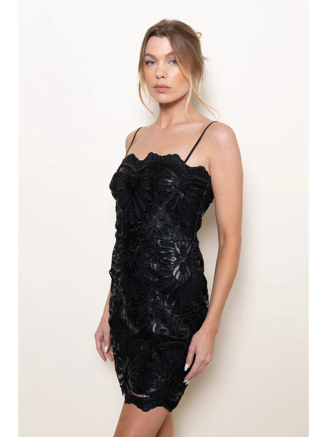 EYELET LACE SLEEVELESS FITTED DRESS