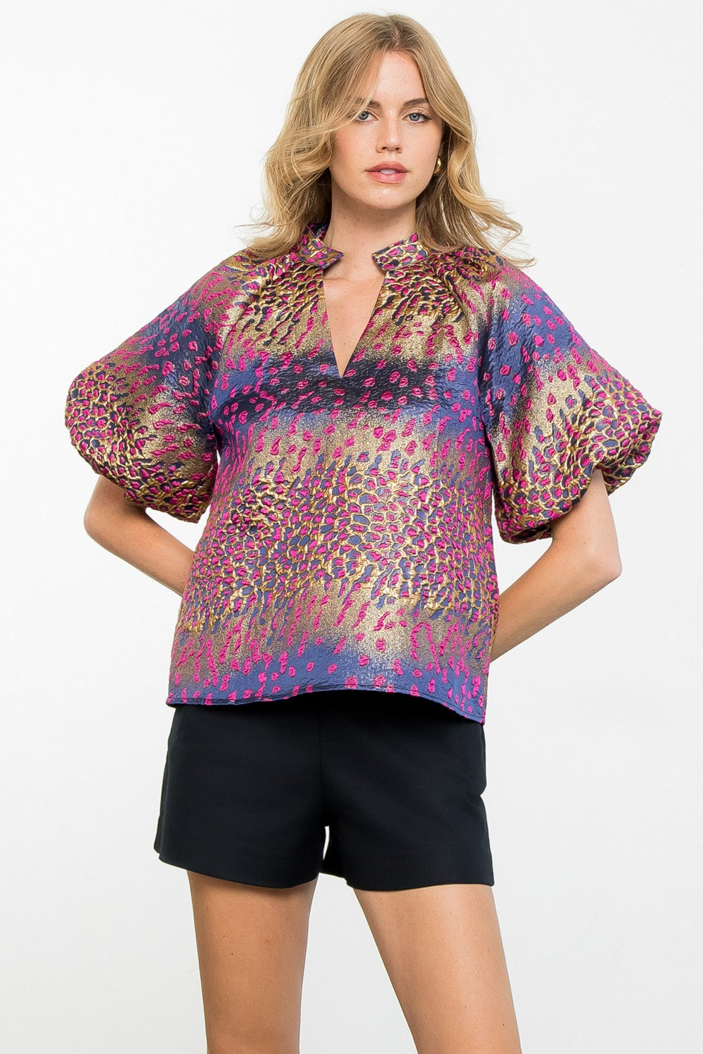 METALLIC DETAIL BELL SLEEVE TOP