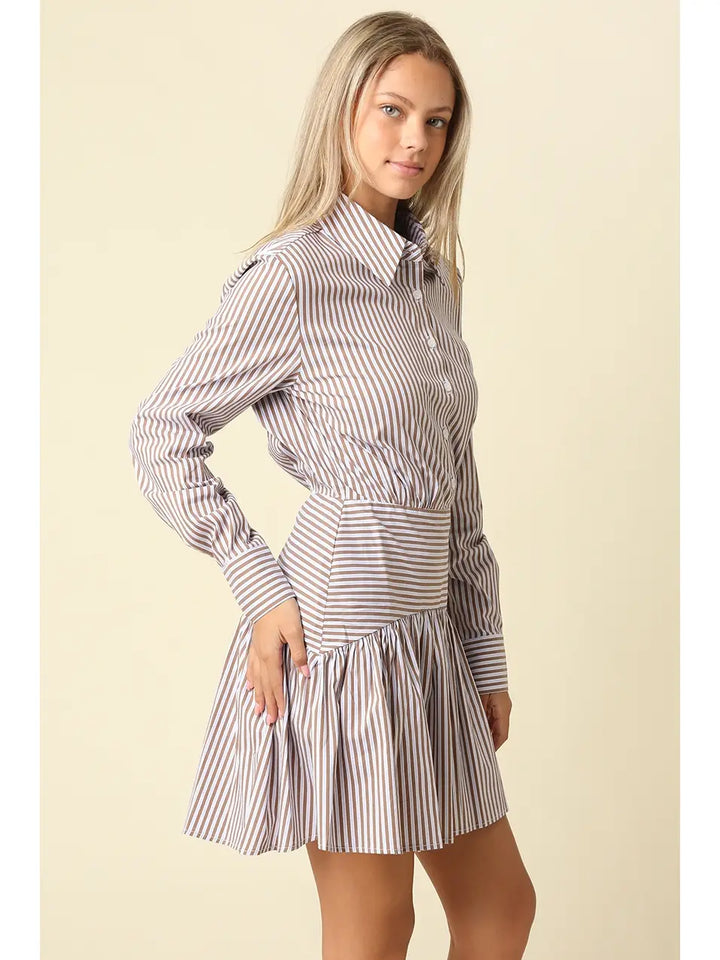 AYRA STRIPED DROP WAIST SHIRT DRESS