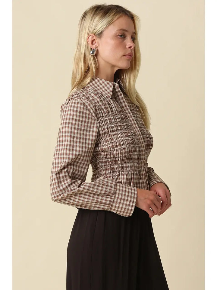 PIPER SMOCKED GINGHAM PEPLUM BLOUSE