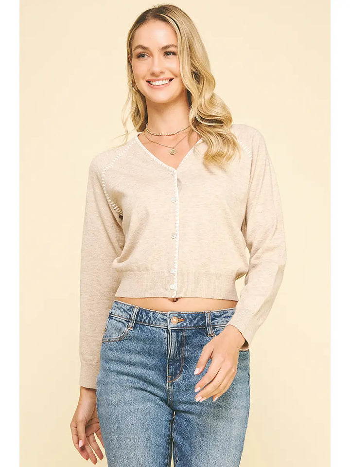 STITCH DETAILED BUTTON DOWN CARDIGAN
