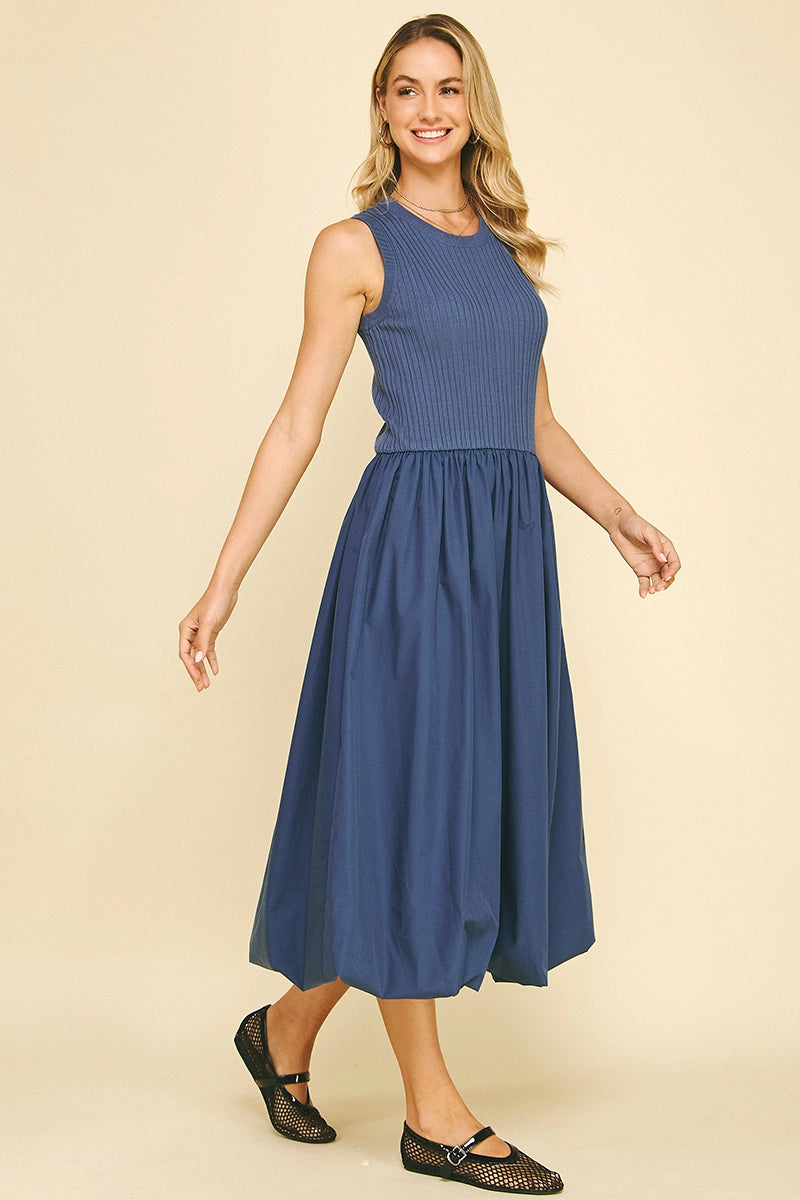BUBBLE HEM MIDI DRESS