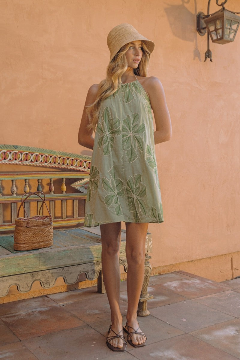 HIGH NECKLINE STRAPPY BACK TRAPEZ MINI DRESS