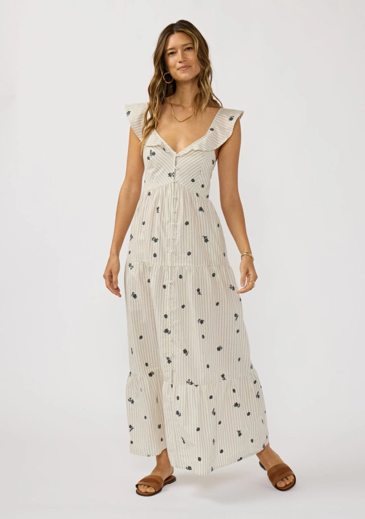 STRIPE BUTTON DOWN MAXI DRESS WITH POCKETS