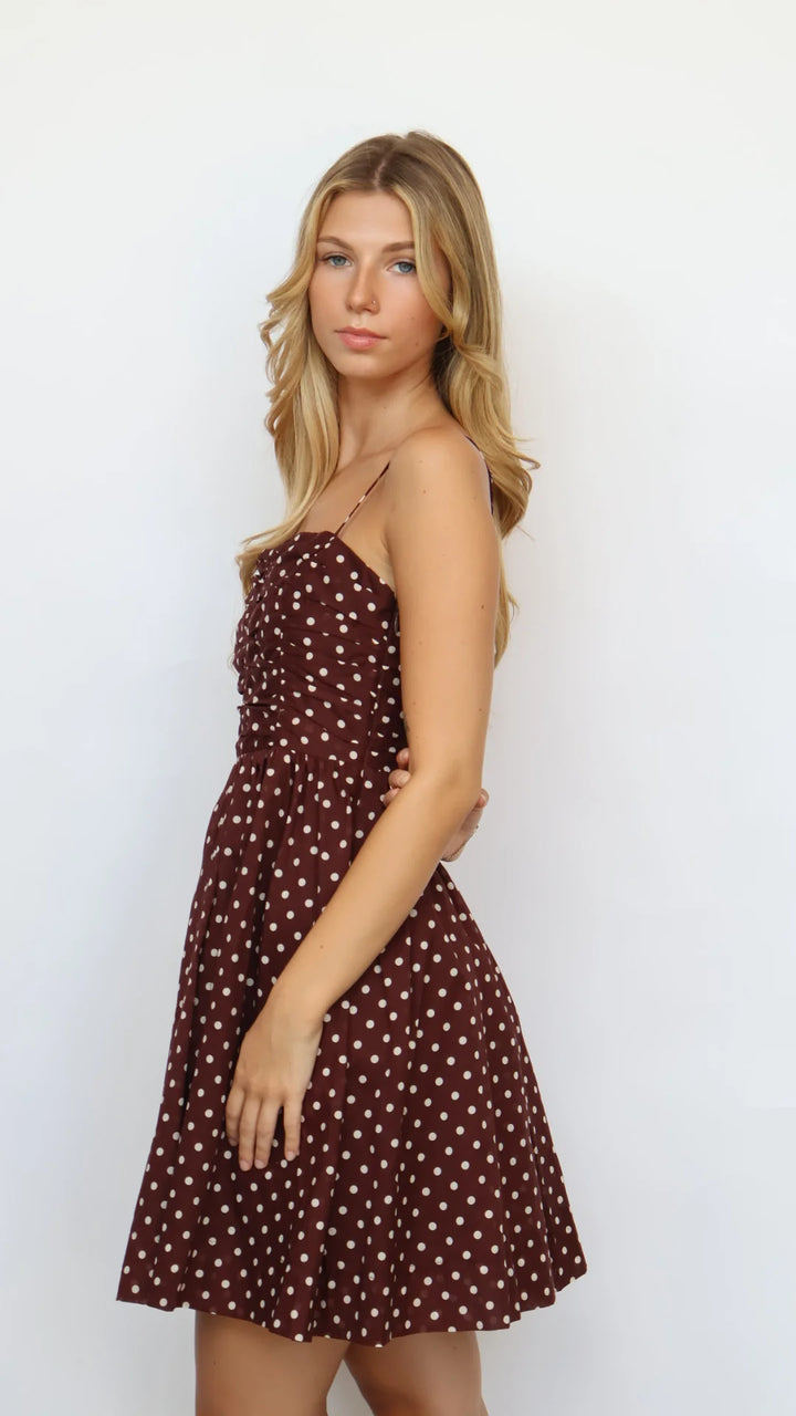 FIT AND FLARE POLKA DOT MINI DRESS
