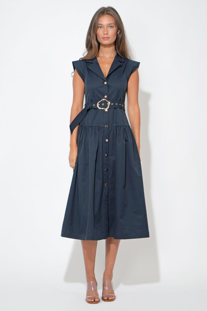 Olivia Button Up Belted Shirt Midi Dress