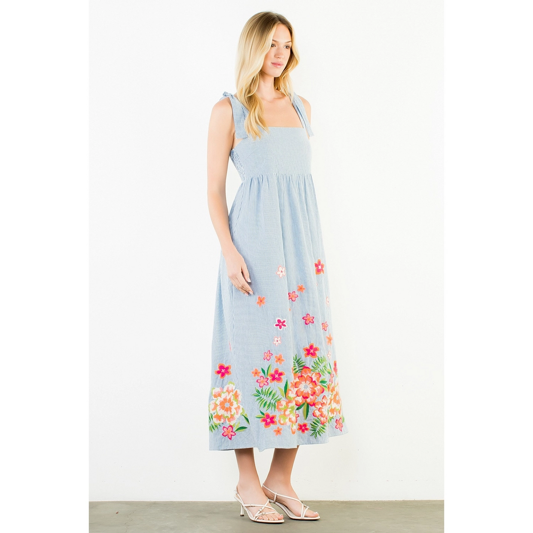 EMBROIDERED SELF TIE DRESS