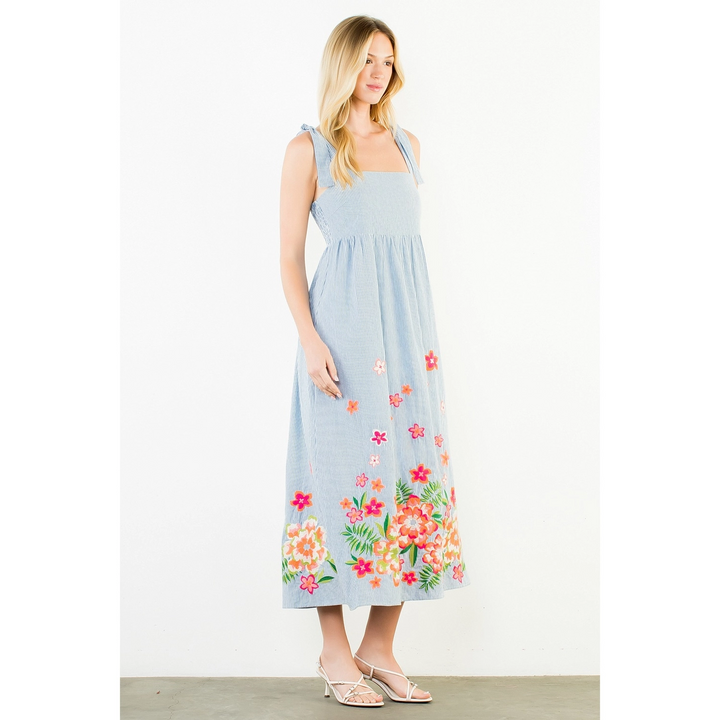 EMBROIDERED SELF TIE DRESS
