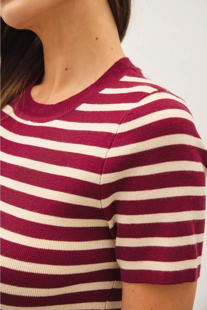 CLASSIC STRIPED CREWNECK SHORT SLEEVE SWEATER