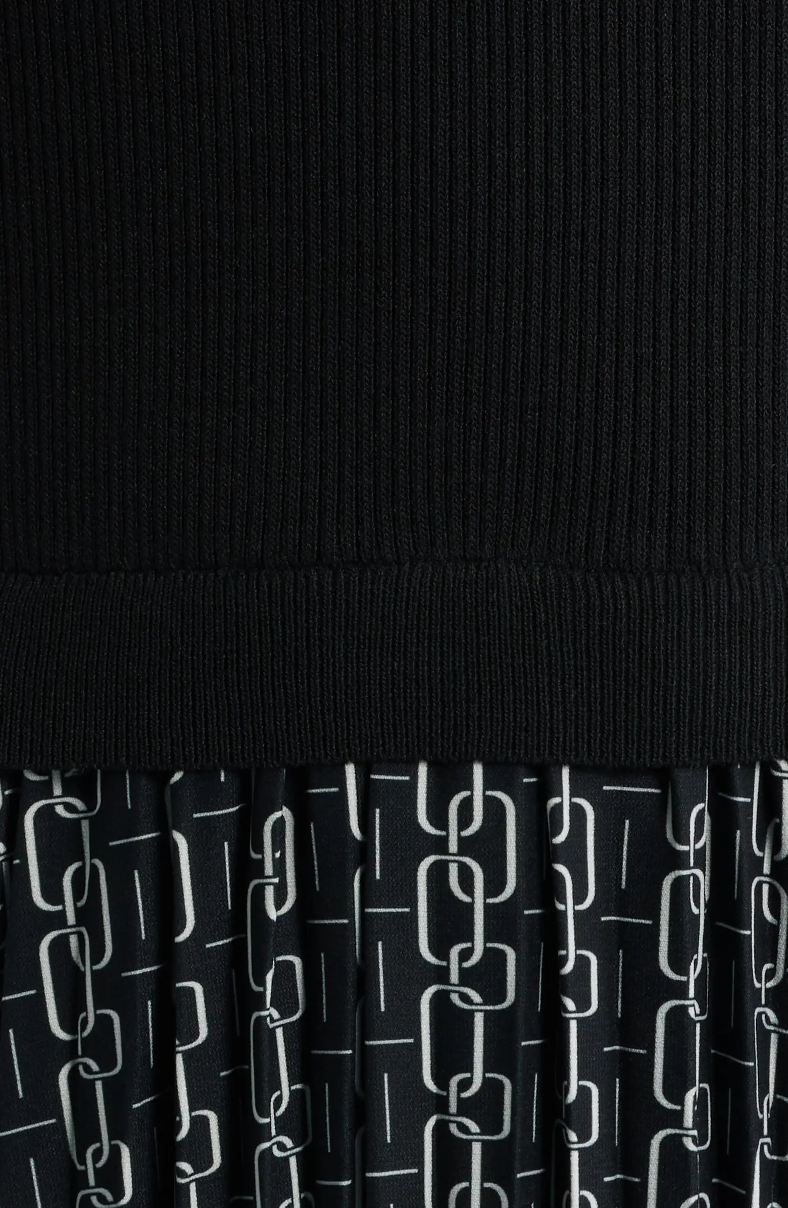 TWOFER LONG SLEEVE SWEATER TOP AND PLEATED PRINT