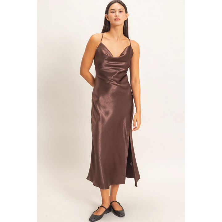 COWL NECK SATIN SLIP DRESS