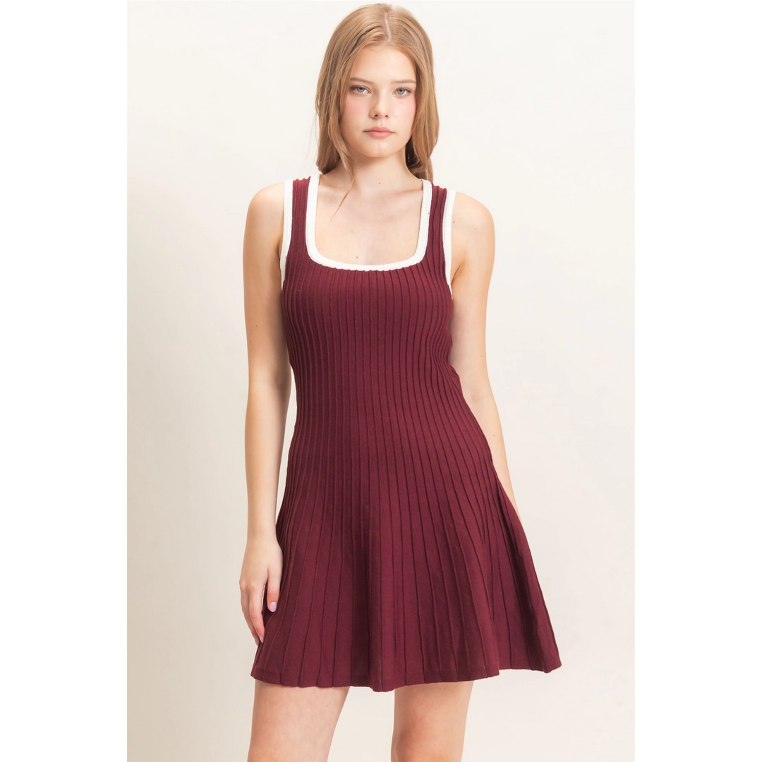 RIBBED SQUARE NECK MINI DRESS