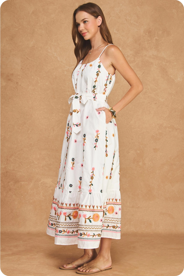 FLORAL EMBROIDERED DETAIL MIDI DRESS
