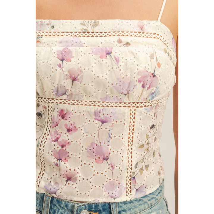 LACE TRIM FLORAL STRAP TANK
