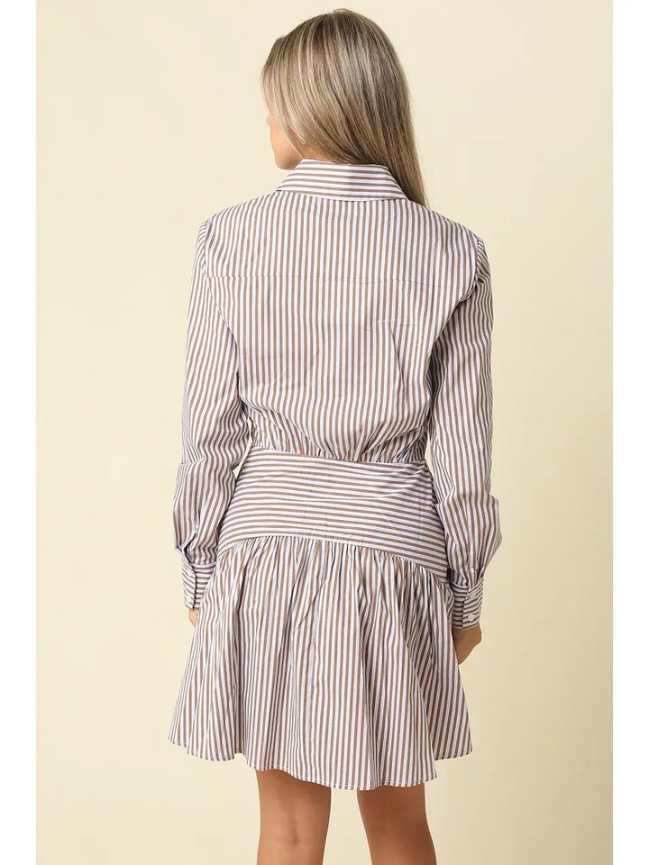 AYRA STRIPED DROP WAIST SHIRT DRESS