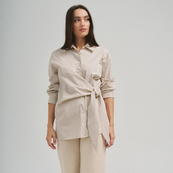 SIDE TIE DETAILED STRIPE SHIRT TOP