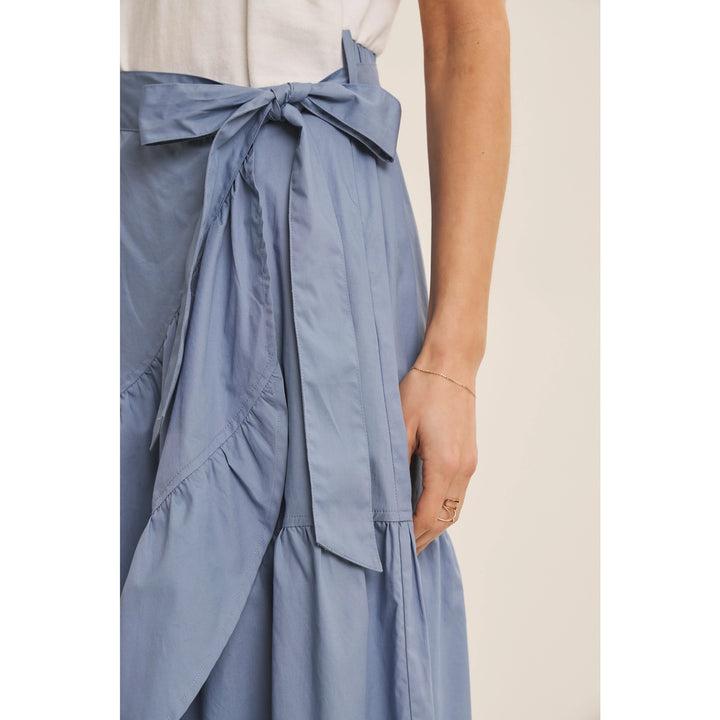 COASTAL BLUE TIERED WRAP TWOFER MIDI DRESS
