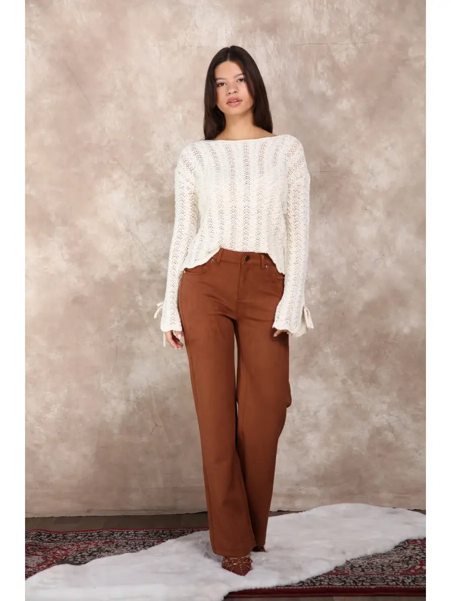 FAUX SUEDE STRAIGHT LEG 5 POCKETS PANTS