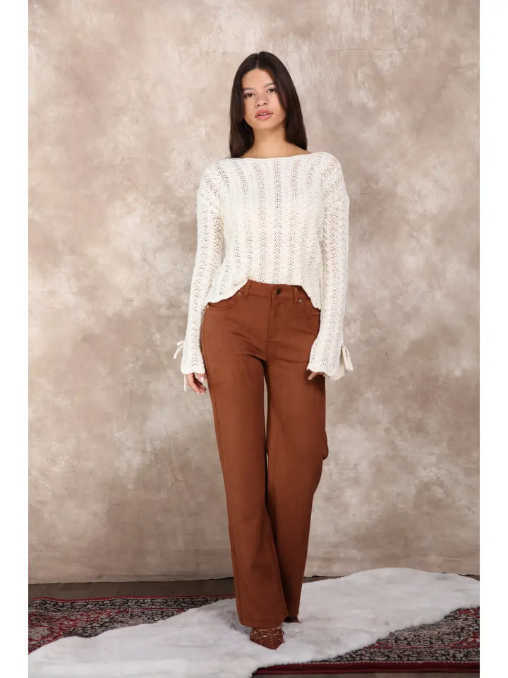 FAUX SUEDE STRAIGHT LEG 5 POCKETS PANTS