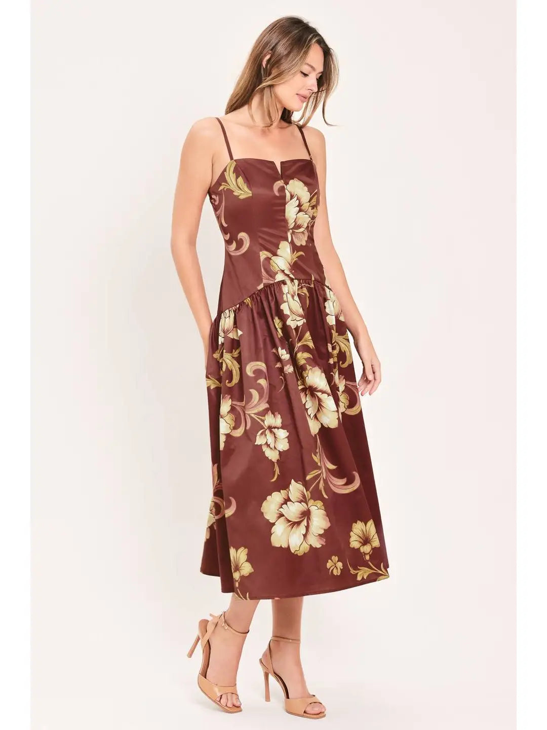 PRINTED WOVEN MIDI DRESS