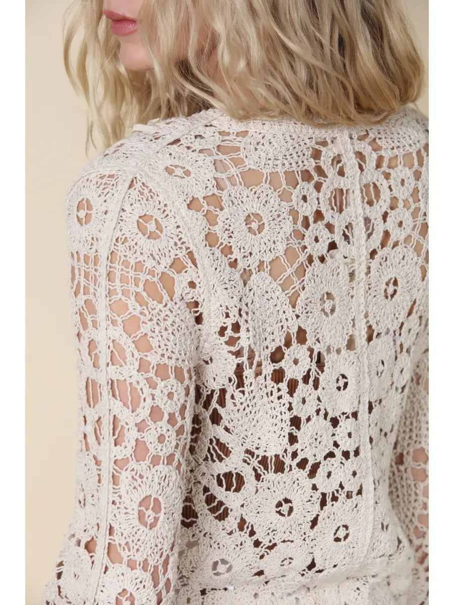 COTTON CROCHET BUTTON FRONT CARDIGAN