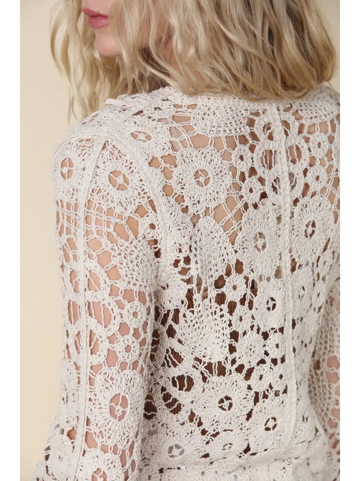 COTTON CROCHET BUTTON FRONT CARDIGAN