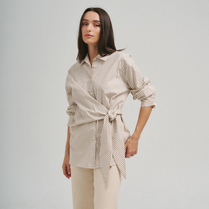 SIDE TIE DETAILED STRIPE SHIRT TOP