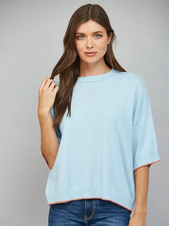 SHORT SLEEVE CASHMERE BLEND SWEATER