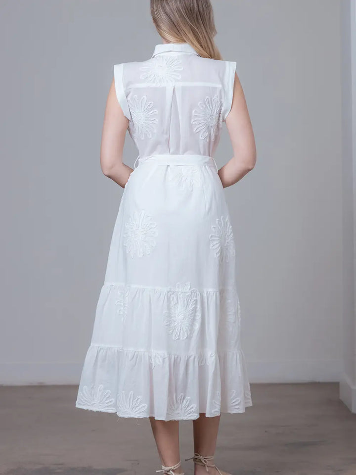 APPLIQUE TIERED SKIRT MIDI DRESS