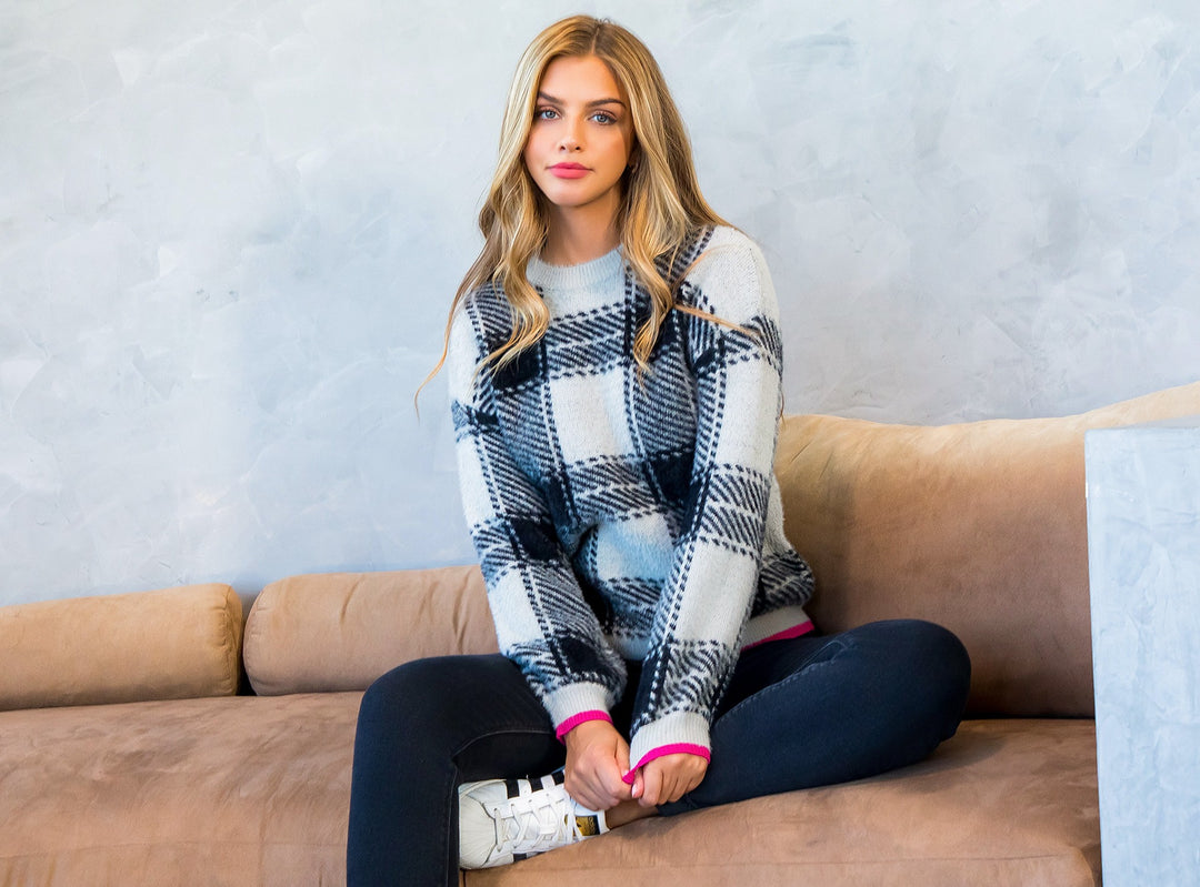 MOHAIR PLAID SWEATER