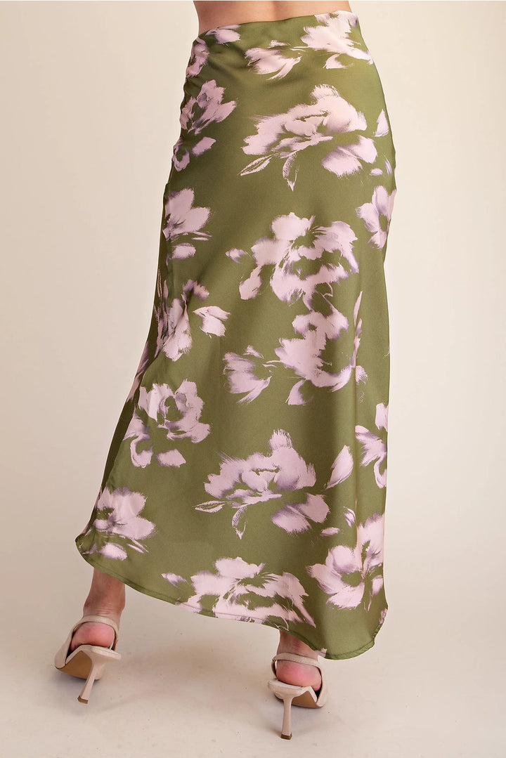 SATIN MIDI SKIRT WITH WAIST ELASTIC BAND