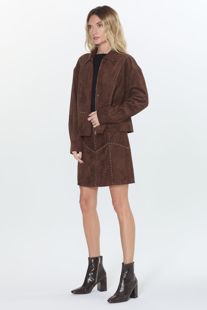 Lisette Faux Suede Jacket with Piping