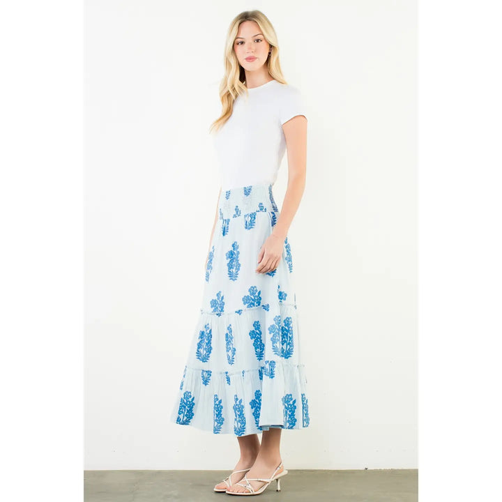 SMOCKED WAIST FLORAL PATTERN SKIRT