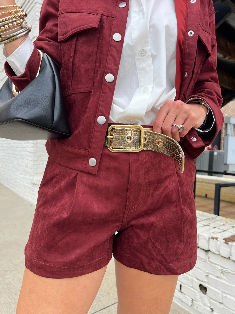 SUEDE PLEATED SHORTS