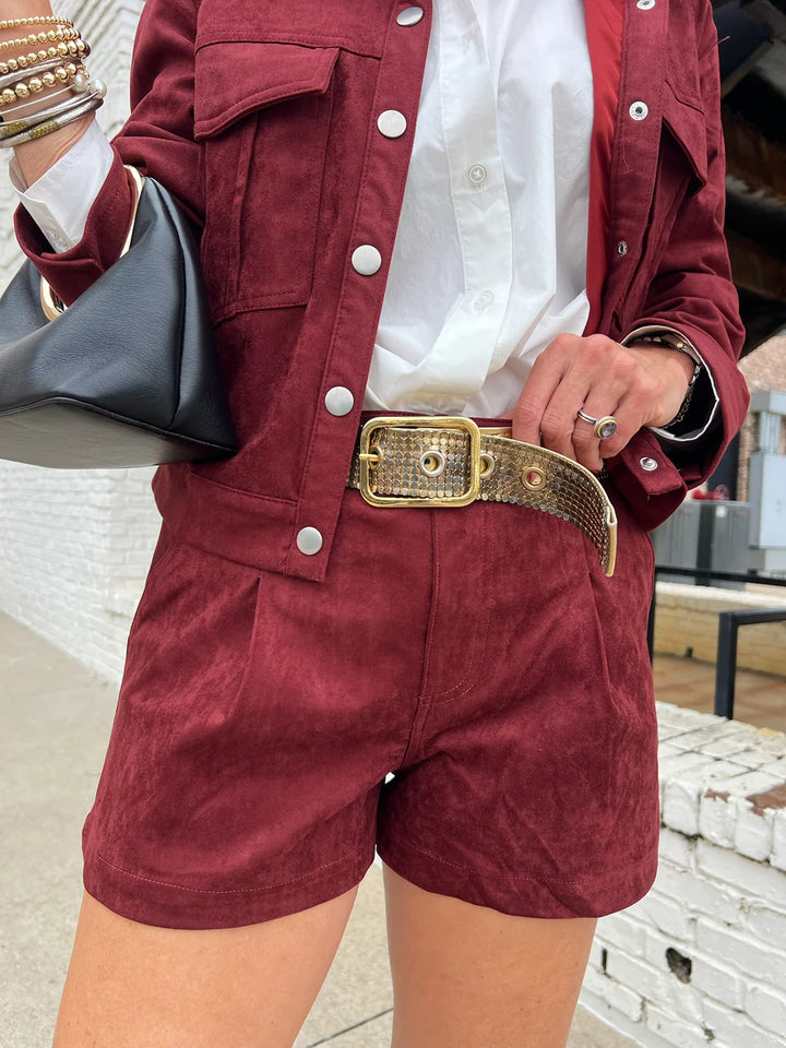 SUEDE PLEATED SHORTS