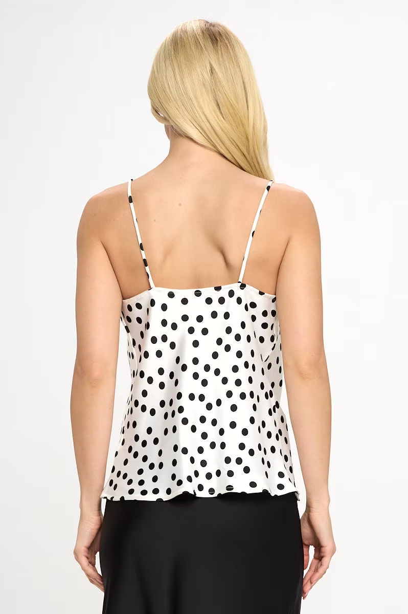 POLKA DOT SATIN COWL NECK TOP