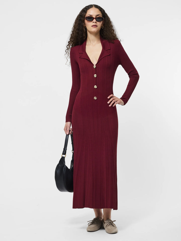 CRINKLE KNIT LONG SLEEVE MAXI DRESS