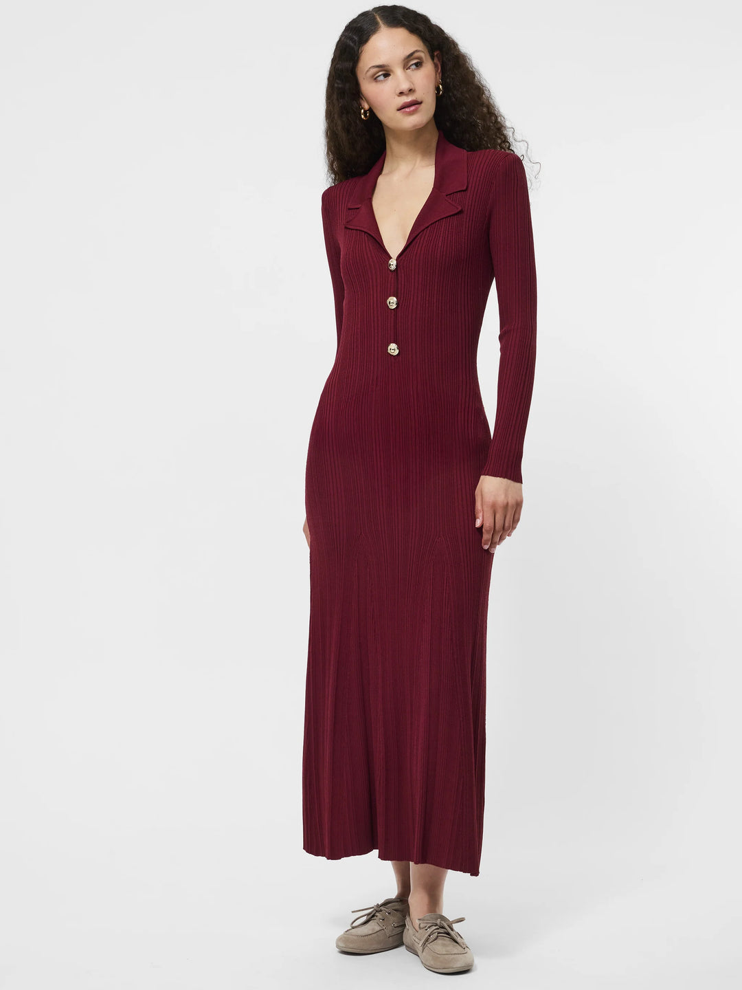 CRINKLE KNIT LONG SLEEVE MAXI DRESS