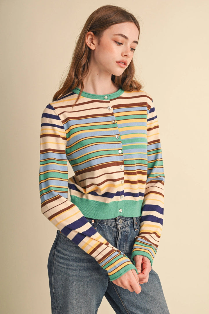 MULTI-COLOR STRIPED SWEATER CARDIGAN