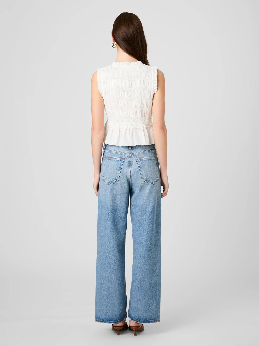 RHODES POPLIN SMOCKED FLUTTER SLEEVE TOP