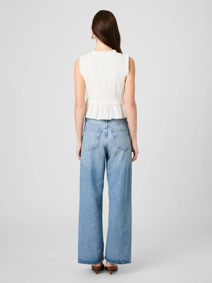 RHODES POPLIN SMOCKED FLUTTER SLEEVE TOP