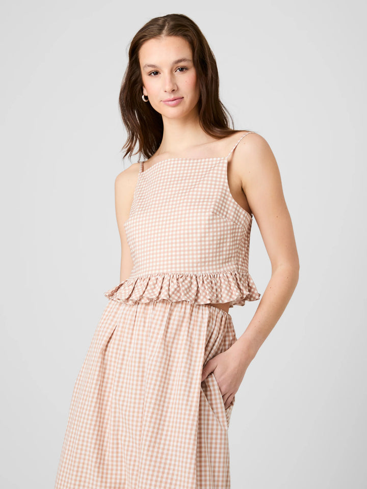 LILAH STRETCH COTTON GINGHAM TOP